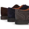 New Suede leather Oxford shoes with shoelaces closure and perforated design for kids.