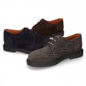 New Suede leather Oxford shoes with shoelaces closure and perforated design for kids.