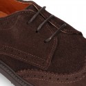 New Suede leather Oxford shoes with shoelaces closure and perforated design for kids.