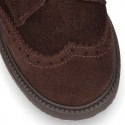 New Suede leather Oxford shoes with shoelaces closure and perforated design for kids.