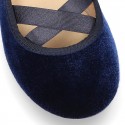 New VELVET canvas ballet flats dancer style with elastic crossed bands.