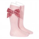 CHILDREN´S COTTON KNEE-HIGH SOCKS WITH VELVET SIDE BOW BY CONDOR.