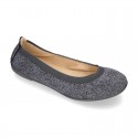 New Autumn Winter METAL Canvas Ballet flat shoes with elastic band.