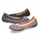 New Autumn Winter METAL Canvas Ballet flat shoes with elastic band.