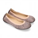 New Autumn Winter METAL Canvas Ballet flat shoes with elastic band.