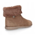 Suede leather little ankle boots with fake hair neck design.