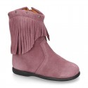 Suede leather little ankle boots with FRINGED design for kids.