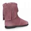 Suede leather little ankle boots with FRINGED design for kids.