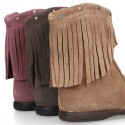 Suede leather little ankle boots with FRINGED design for kids.