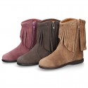 Suede leather little ankle boots with FRINGED design for kids.