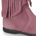 Suede leather little ankle boots with FRINGED design for kids.