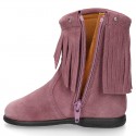 Suede leather little ankle boots with FRINGED design for kids.