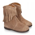 Suede leather little ankle boots with FRINGED design for kids.