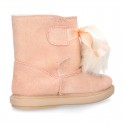 Autumn winter canvas lined boots Australian style with POMPONS design.