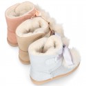 Autumn winter canvas lined boots Australian style with POMPONS design.