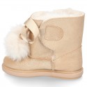 Autumn winter canvas lined boots Australian style with POMPONS design.