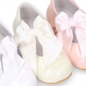 Classic sweet patent leather little Mary Janes with scallop and buckle with BOW design.