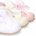 Classic sweet patent leather little Mary Janes with scallop and buckle with BOW design.