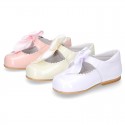 Classic sweet patent leather little Mary Janes with scallop and buckle with BOW design.