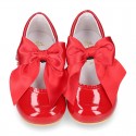 Classic RED patent leather little Mary Janes with scallop and buckle with BOW design.