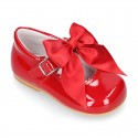 Classic RED patent leather little Mary Janes with scallop and buckle with BOW design.