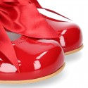 Classic RED patent leather little Mary Janes with scallop and buckle with BOW design.