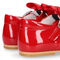 Classic RED patent leather little Mary Janes with scallop and buckle with BOW design.