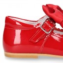 Classic RED patent leather little Mary Janes with scallop and buckle with BOW design.