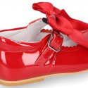 Classic RED patent leather little Mary Janes with scallop and buckle with BOW design.