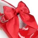 Classic RED patent leather little Mary Janes with scallop and buckle with BOW design.