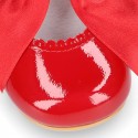 Classic RED patent leather little Mary Janes with scallop and buckle with BOW design.