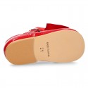 Classic RED patent leather little Mary Janes with scallop and buckle with BOW design.