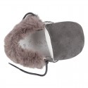 Classic suede leather baby little bootie with FAKE HAIR neck design.