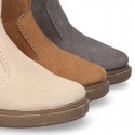 New Suede leather ankle boot shoes with fake hair lining design.