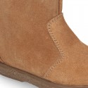 New Suede leather ankle boot shoes with fake hair lining design.