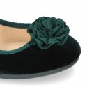 Little Mary jane shoes with hook and loop strap in velvet fabric.