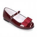 New little OKAA Mary Jane shoes with shoemaker ribbon in patent leather.