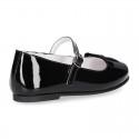 New little OKAA Mary Jane shoes with shoemaker ribbon in patent leather.