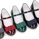 New little OKAA Mary Jane shoes with shoemaker ribbon in patent leather.