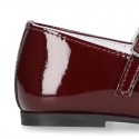 New little OKAA Mary Jane shoes with shoemaker ribbon in patent leather.