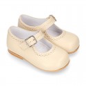 Classic Nappa leather little Mary Janes with perforated design.