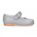 Classic Nappa leather little Mary Janes with perforated design.