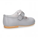 Classic Nappa leather little Mary Janes with perforated design.