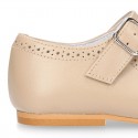 Classic Nappa leather little Mary Janes with perforated design.