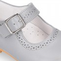 Classic Nappa leather little Mary Janes with perforated design.