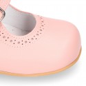 Classic Nappa leather little Mary Janes with perforated design.