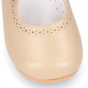 Classic Nappa leather little Mary Janes with perforated design.