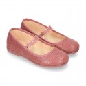 Little Ballet flat shoes with elastic band and STAR design in Print autumn winter canvas.