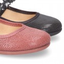 Little Ballet flat shoes with elastic band and STAR design in Print autumn winter canvas.