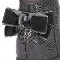 New Ankle boot shoes with VELVET BOW in Snake print Serratex autumn-winter canvas.